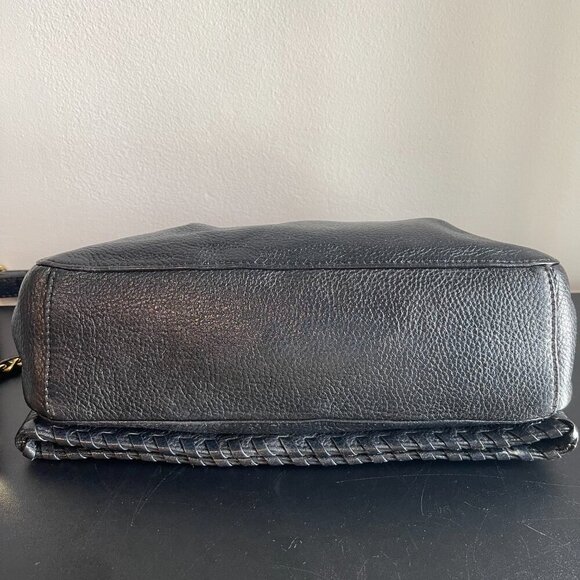 Tory Burch Whipstitch Pebbled Leather Foldover Crossbody Bag - Black - Preowned - Picture 4 of 8